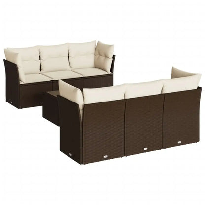 Set Divani da Giardino 7 pz con Cuscini Marrone in Polyrattan - homemem39