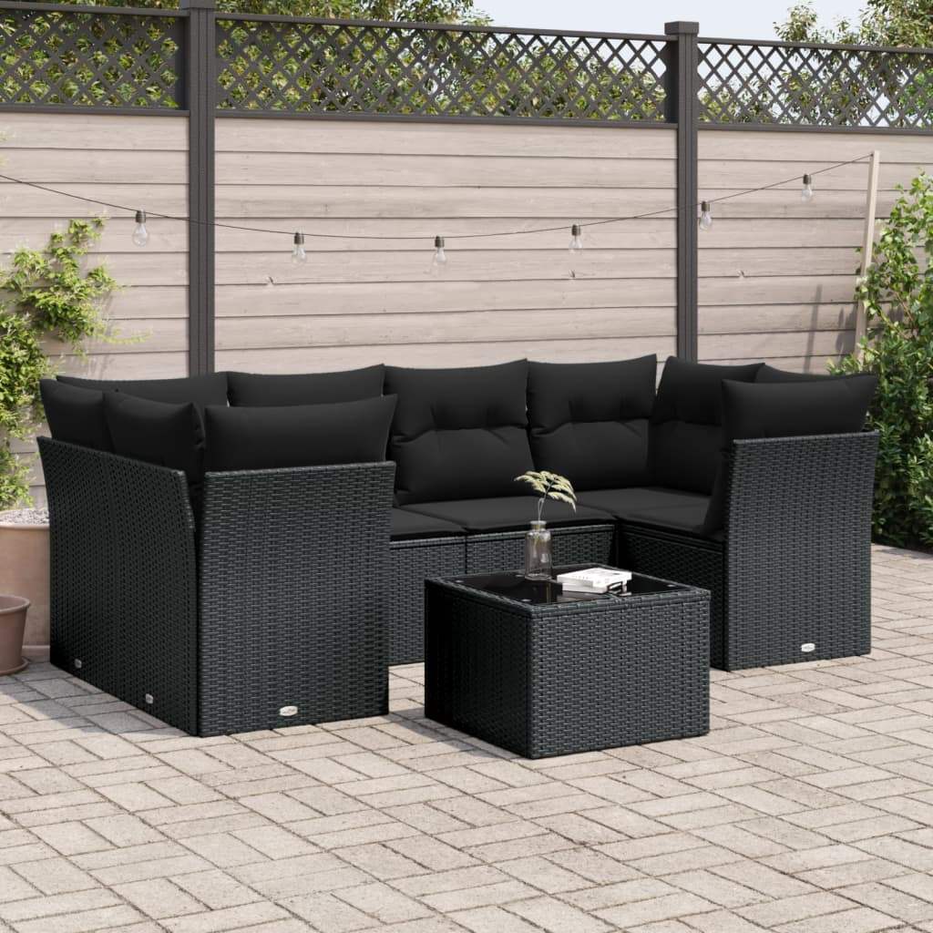 Set Divani da Giardino con Cuscini 7pz Nero Polyrattan - homemem39