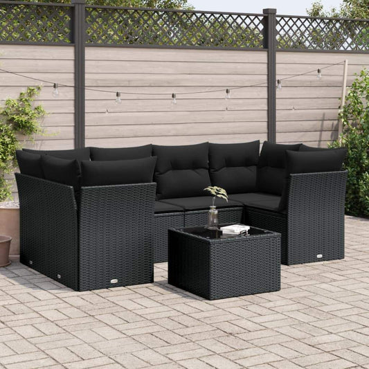Set Divani da Giardino con Cuscini 7pz Nero Polyrattan - homemem39