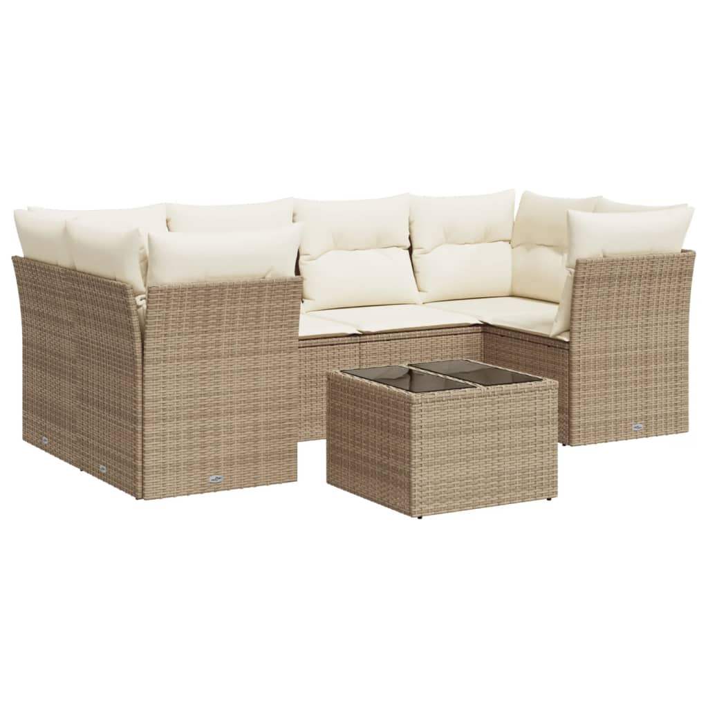 Set Divani da Giardino 7 pz con Cuscini Beige in Polyrattan - homemem39
