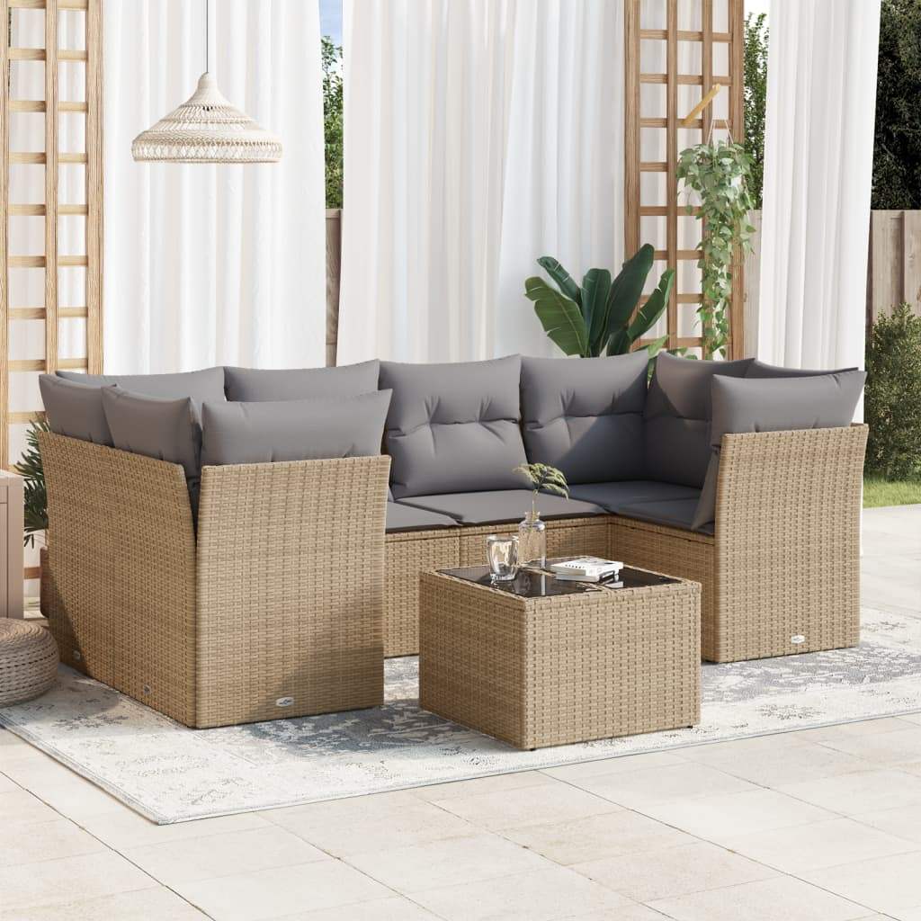 Set Divani da Giardino 7 pz con Cuscini Beige in Polyrattan - homemem39