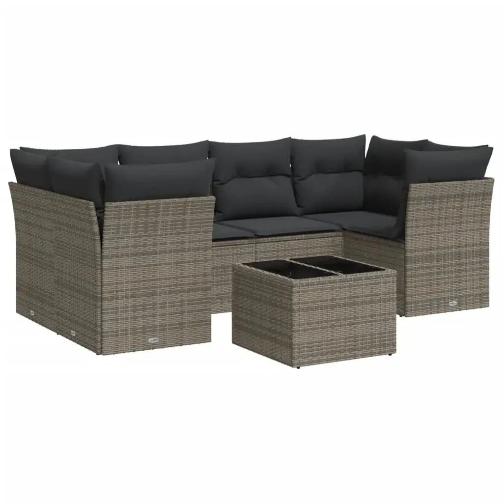 Set Divani da Giardino 7 pz con Cuscini Grigio in Polyrattan - homemem39