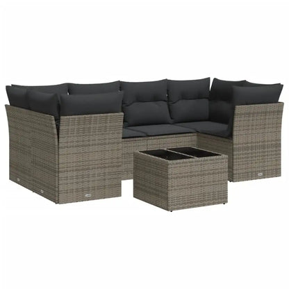 Set Divani da Giardino 7 pz con Cuscini Grigio in Polyrattan - homemem39