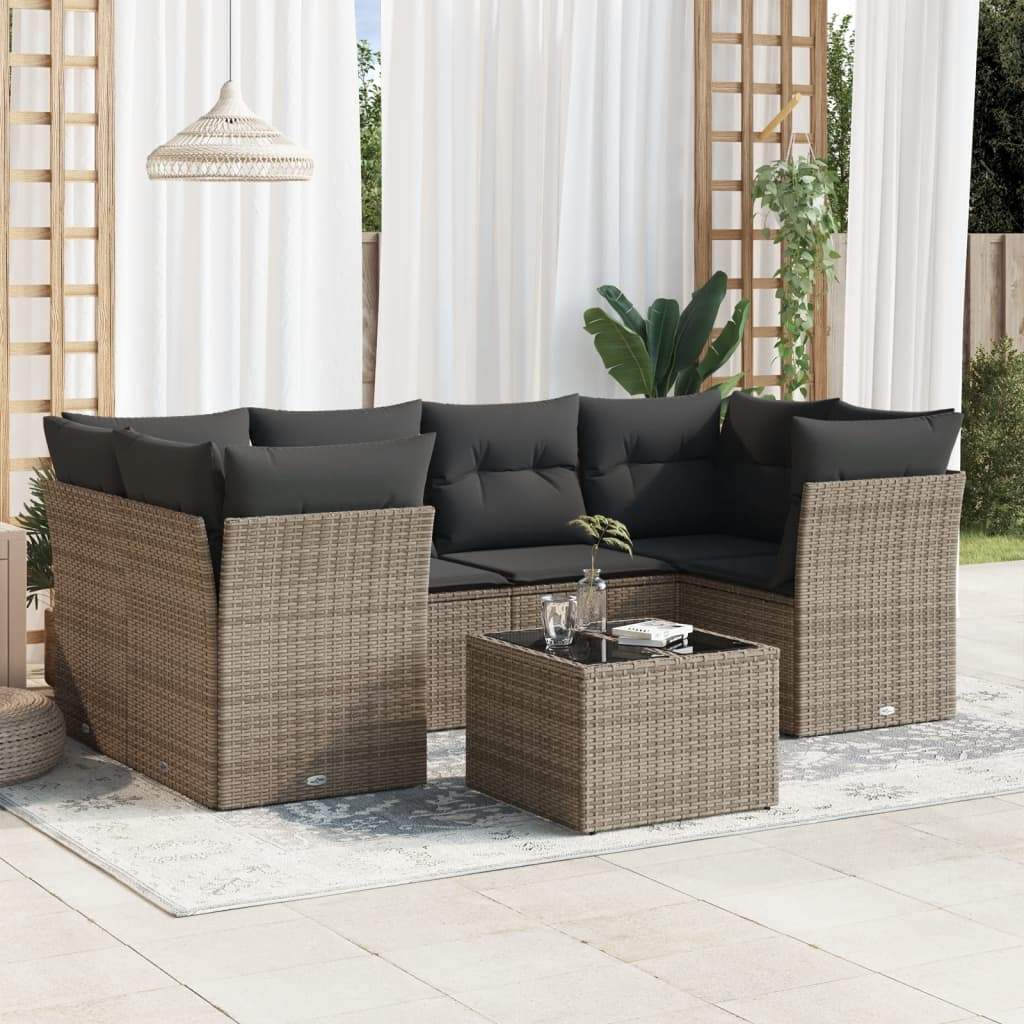Set Divani da Giardino 7 pz con Cuscini Grigio in Polyrattan - homemem39