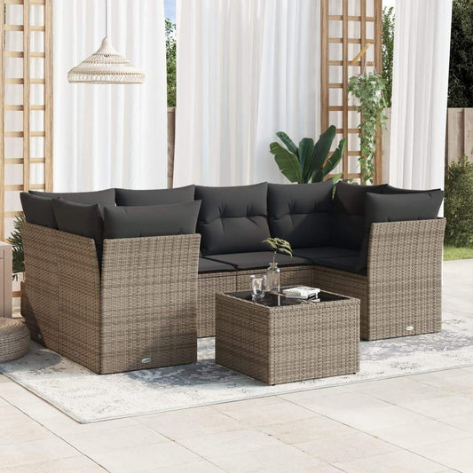 Set Divani da Giardino 7 pz con Cuscini Grigio in Polyrattan - homemem39