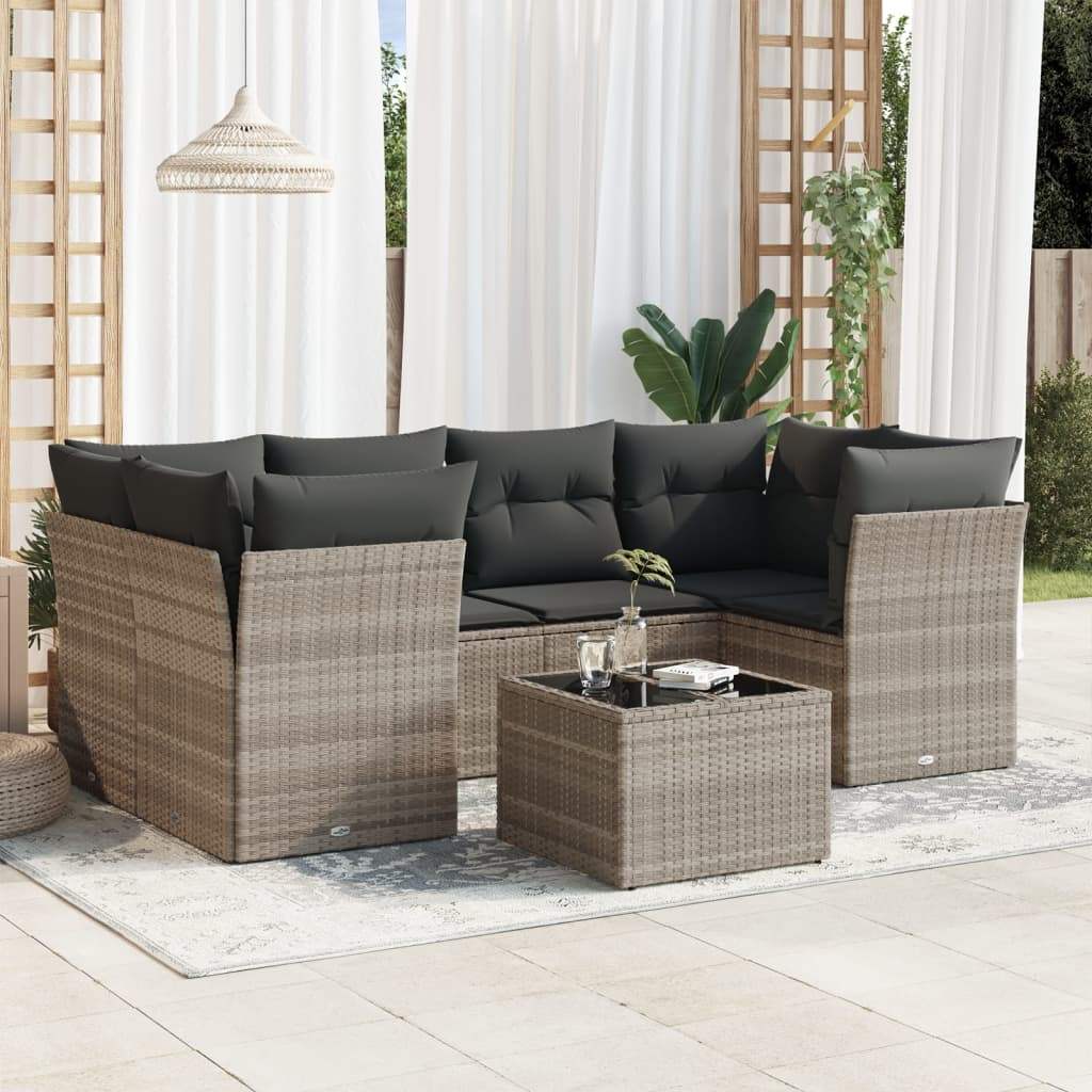 Set Divani da Giardino 7pz con Cuscini Grigio Chiaro Polyrattan - homemem39