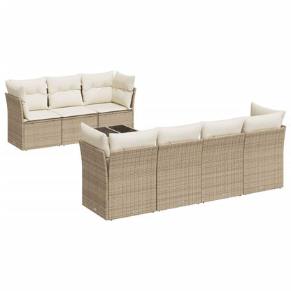 Set Divano da Giardino 8 pz con Cuscini Beige in Polyrattan - homemem39