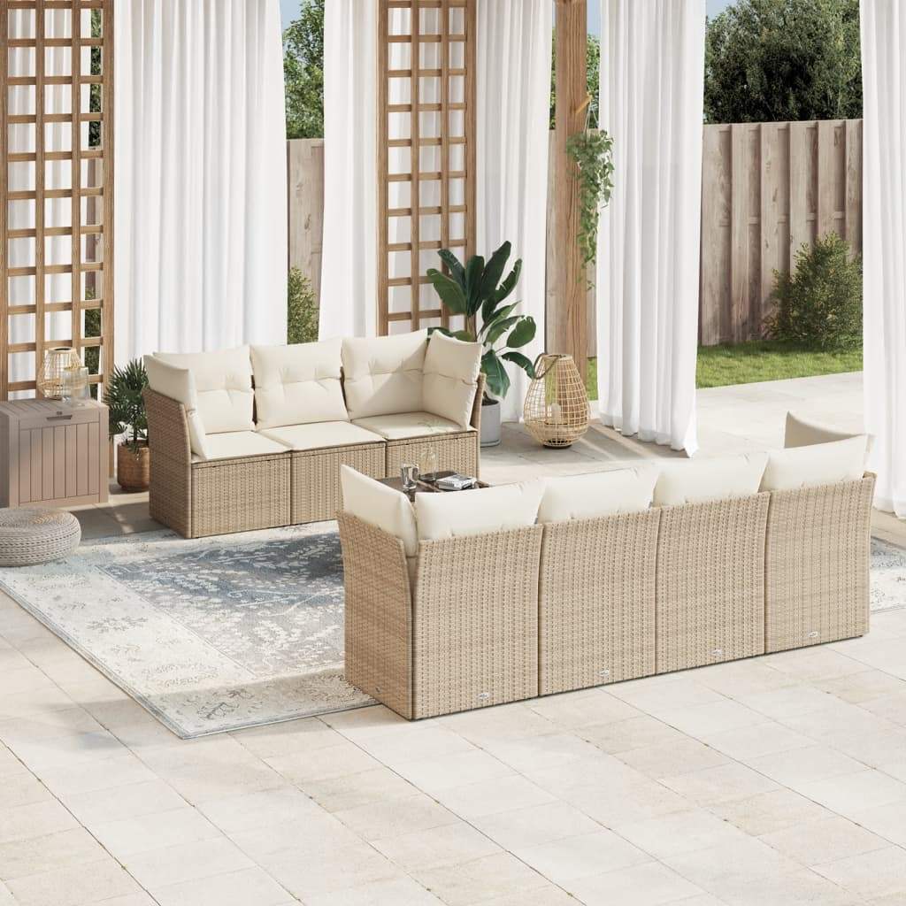 Set Divano da Giardino 8 pz con Cuscini Beige in Polyrattan - homemem39
