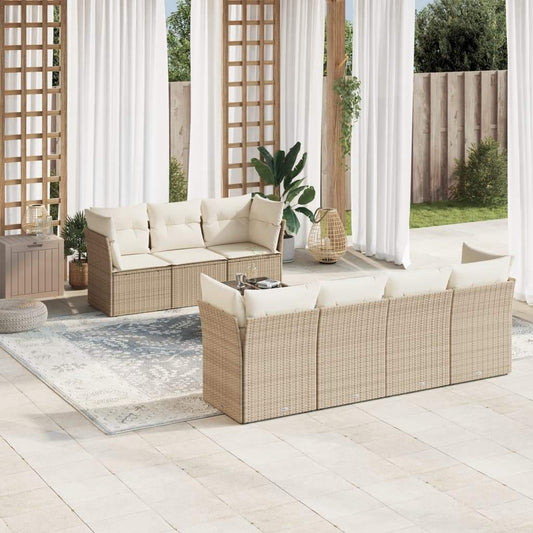 Set Divano da Giardino 8 pz con Cuscini Beige in Polyrattan - homemem39