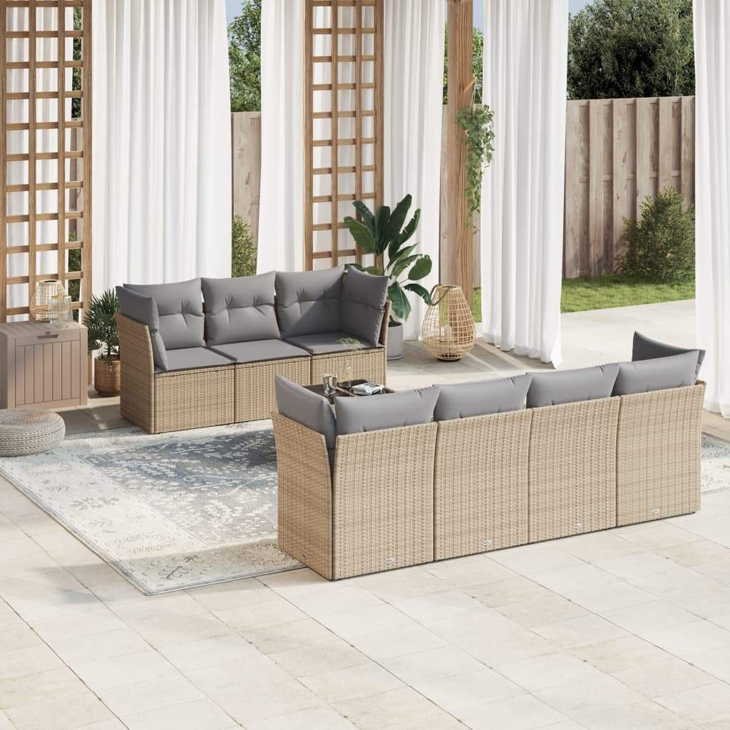 Set Divano da Giardino 8 pz con Cuscini Beige in Polyrattan - homemem39