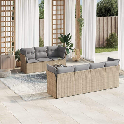 Set Divano da Giardino 8 pz con Cuscini Beige in Polyrattan - homemem39