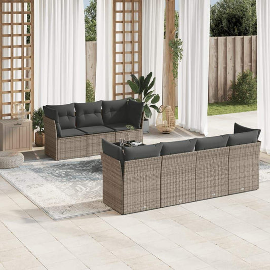 Set Divano da Giardino 8 pz con Cuscini Grigio in Polyrattan - homemem39