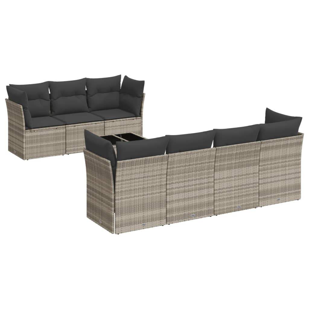 Set Divano da Giardino 8pz con Cuscini Grigio Chiaro Polyrattan - homemem39