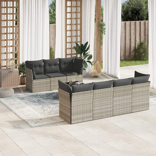 Set Divano da Giardino 8pz con Cuscini Grigio Chiaro Polyrattan - homemem39