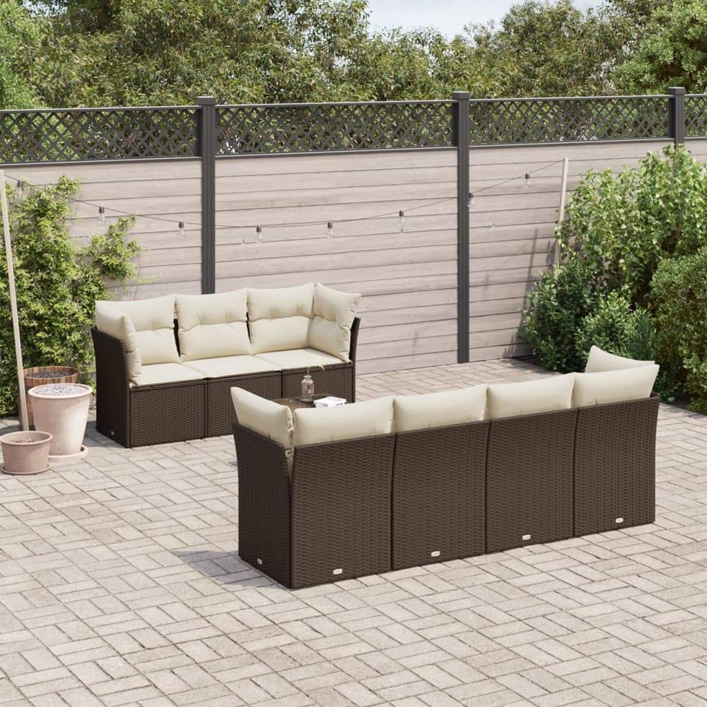 Set Divani da Giardino 8 pz con Cuscini Marrone in Polyrattan - homemem39
