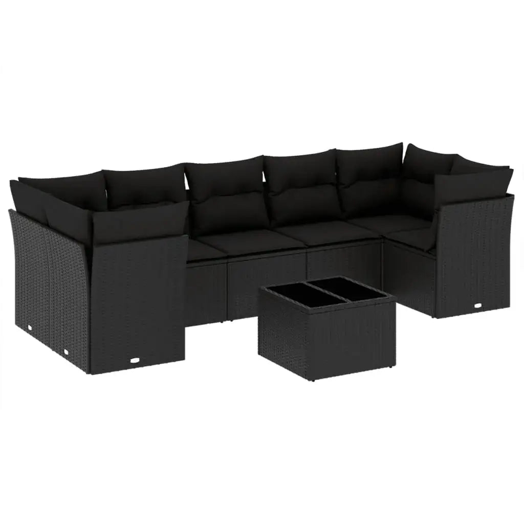 Set Divani da Giardino con Cuscini 8 pz Nero in Polyrattan - homemem39