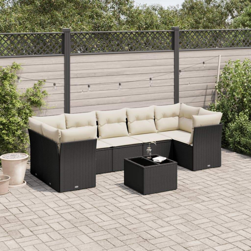 Set Divani da Giardino con Cuscini 8 pz Nero in Polyrattan - homemem39