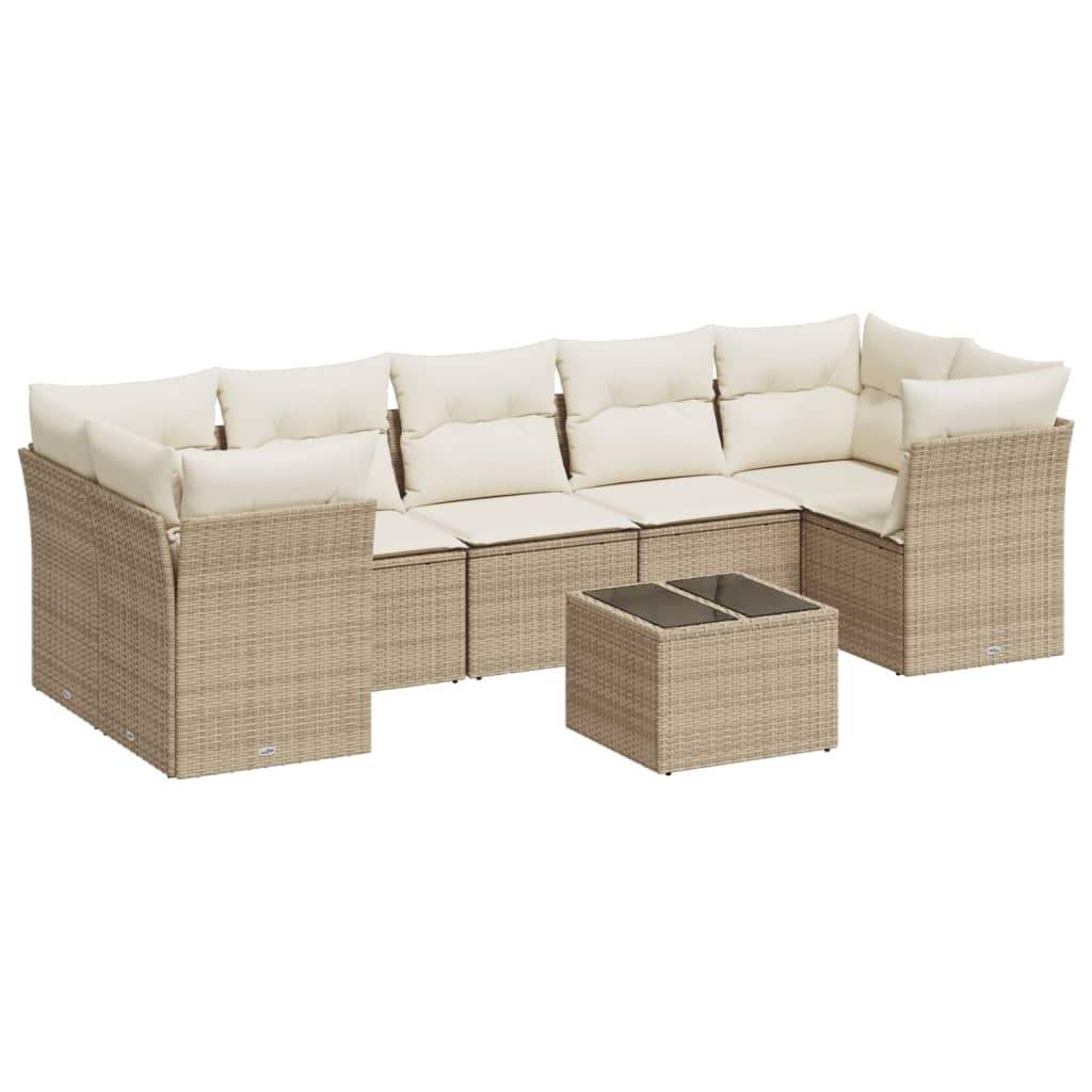 Set Divano da Giardino 8 pz con Cuscini Beige in Polyrattan - homemem39