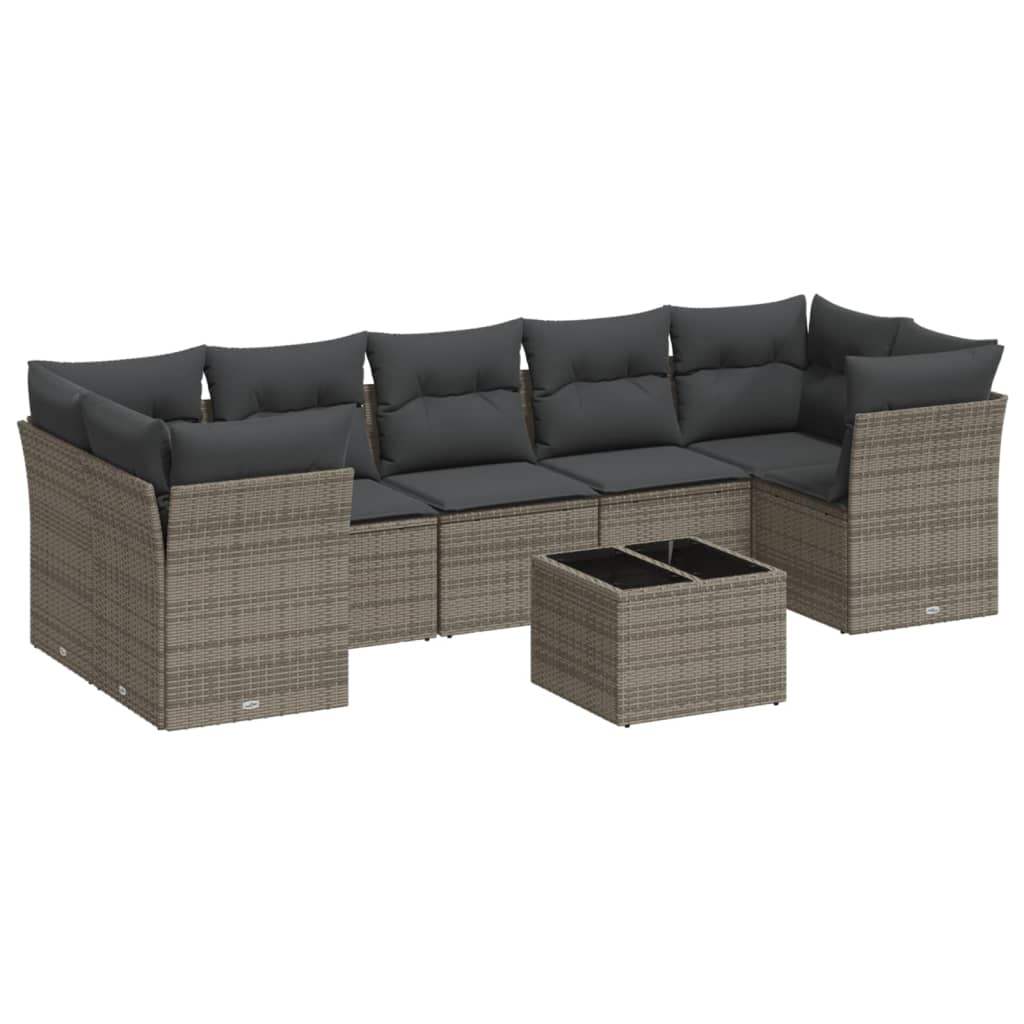 Set Divano da Giardino 8 pz con Cuscini Grigio in Polyrattan - homemem39
