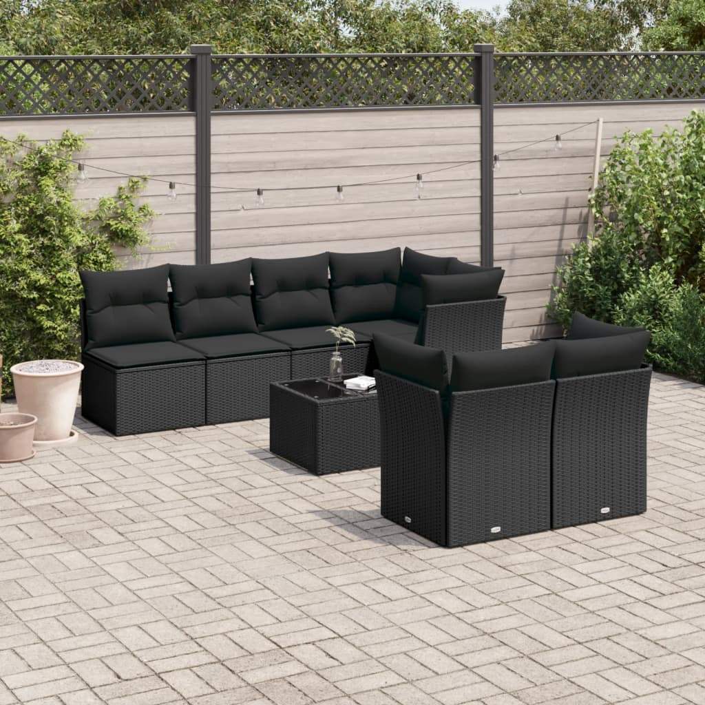 Set Divani da Giardino con Cuscini 8 pz Nero in Polyrattan - homemem39