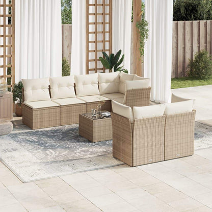 Set Divano da Giardino 8 pz con Cuscini Beige in Polyrattan - homemem39