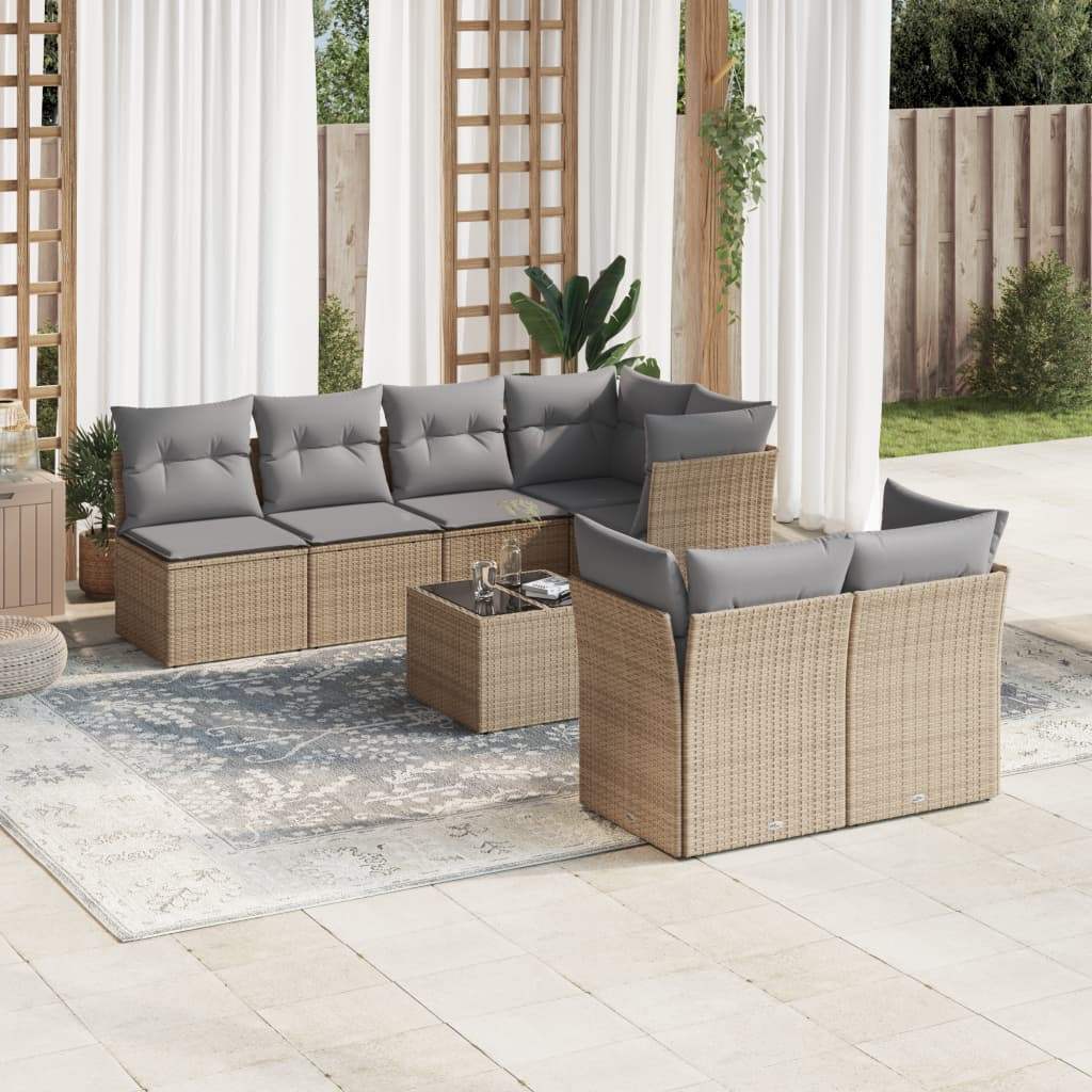 Set Divano da Giardino 8 pz con Cuscini Beige in Polyrattan - homemem39