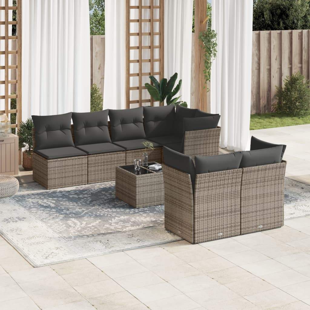 Set Divano da Giardino 8 pz con Cuscini Grigio in Polyrattan - homemem39