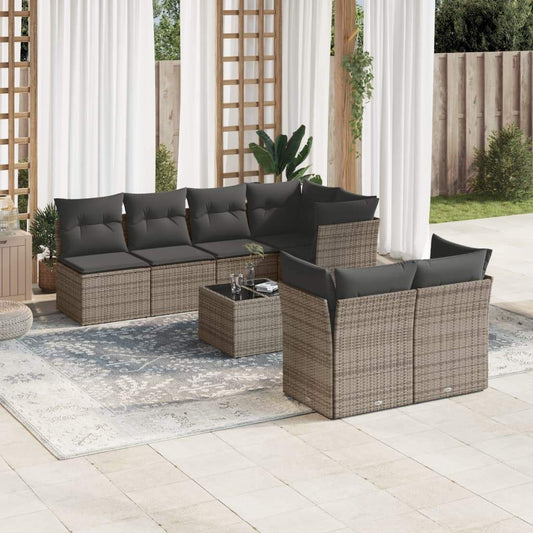 Set Divano da Giardino 8 pz con Cuscini Grigio in Polyrattan - homemem39