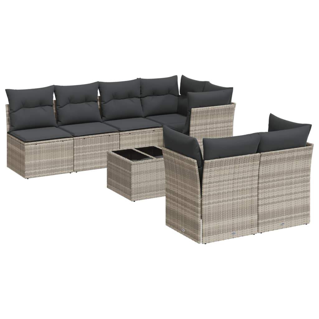 Set Divano da Giardino 8pz con Cuscini Grigio Chiaro Polyrattan - homemem39