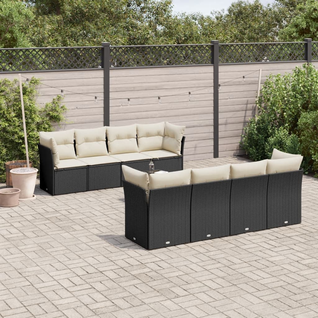 Set Divani da Giardino 9 pz con Cuscini Nero in Polyrattan | homemem39