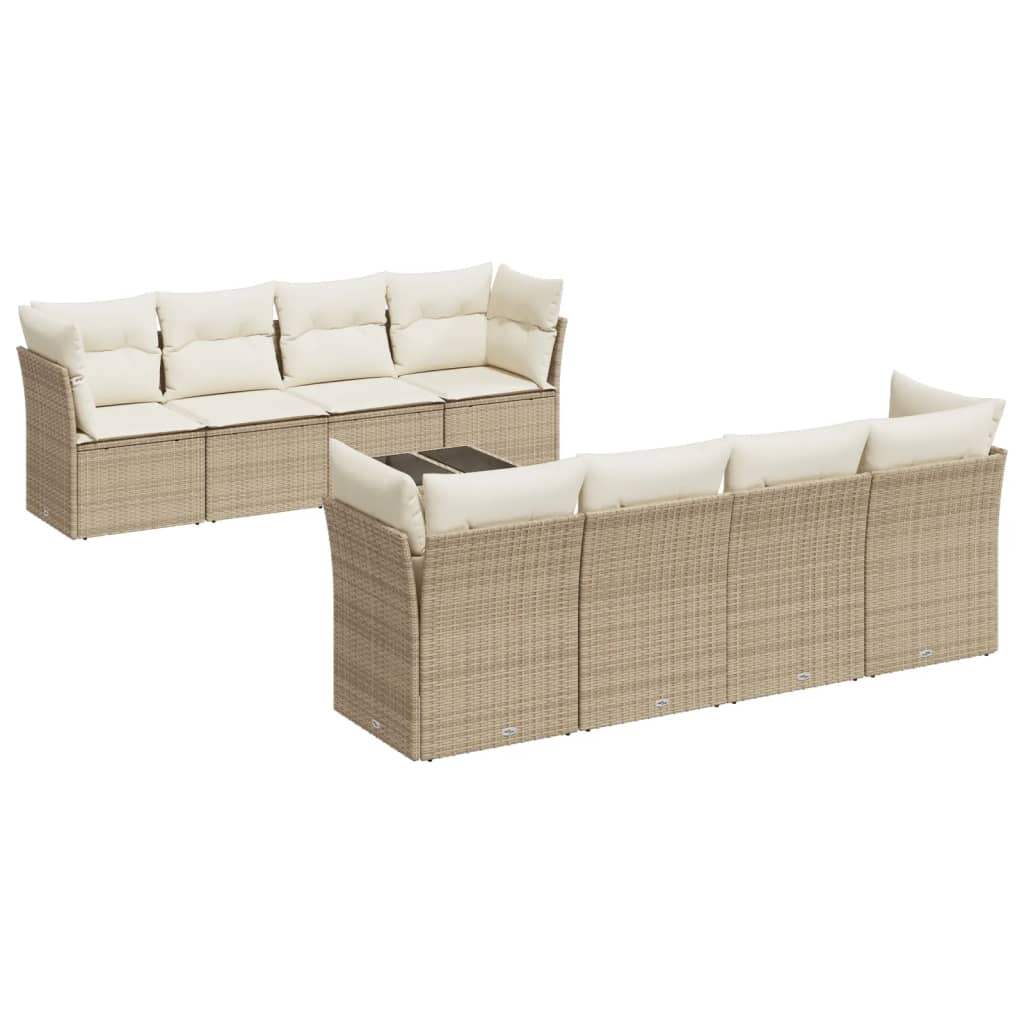 Set Divano da Giardino 9 pz con Cuscini Beige in Polyrattan - homemem39