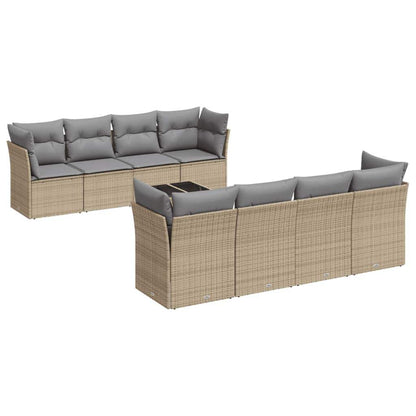 Set Divano da Giardino 9 pz con Cuscini Beige in Polyrattan - homemem39