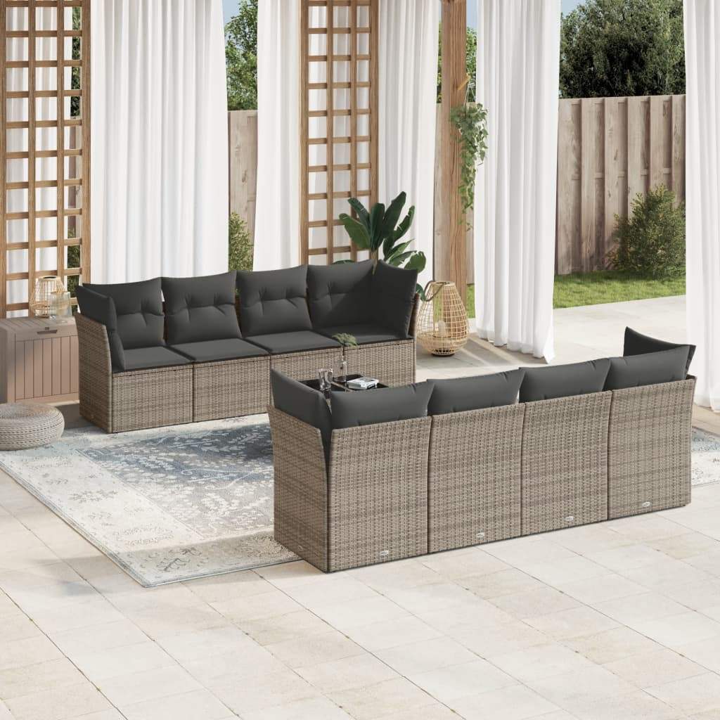 Set Divano da Giardino 9 pz con Cuscini Grigio in Polyrattan - homemem39