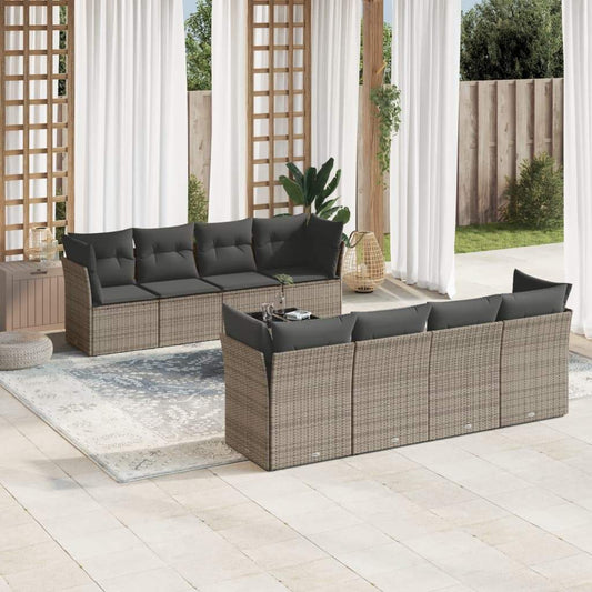 Set Divano da Giardino 9 pz con Cuscini Grigio in Polyrattan - homemem39