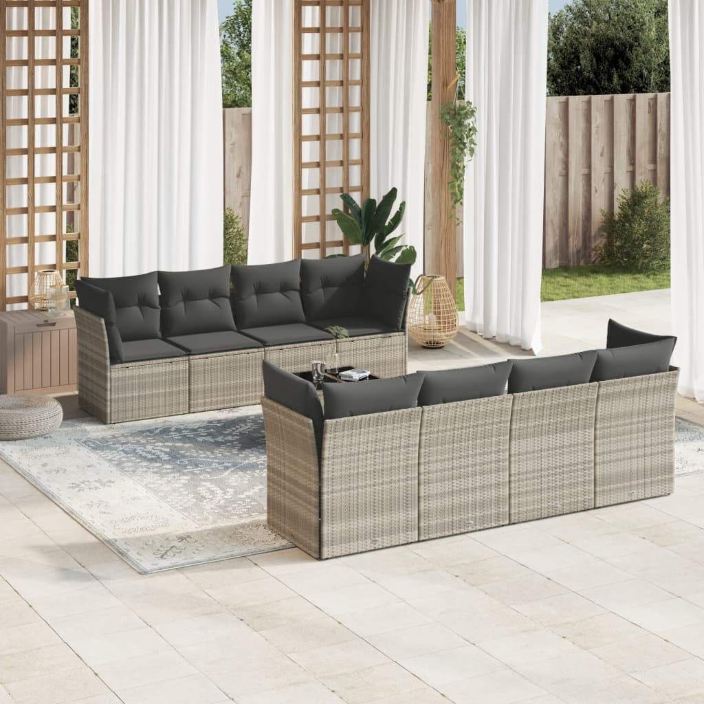 Set Divano da Giardino 9pz con Cuscini Grigio Chiaro Polyrattan - homemem39
