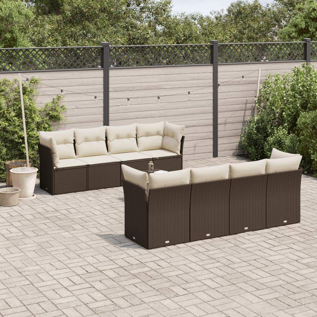 Set Divani da Giardino 9pz con Cuscini Marrone in Polyrattan - homemem39