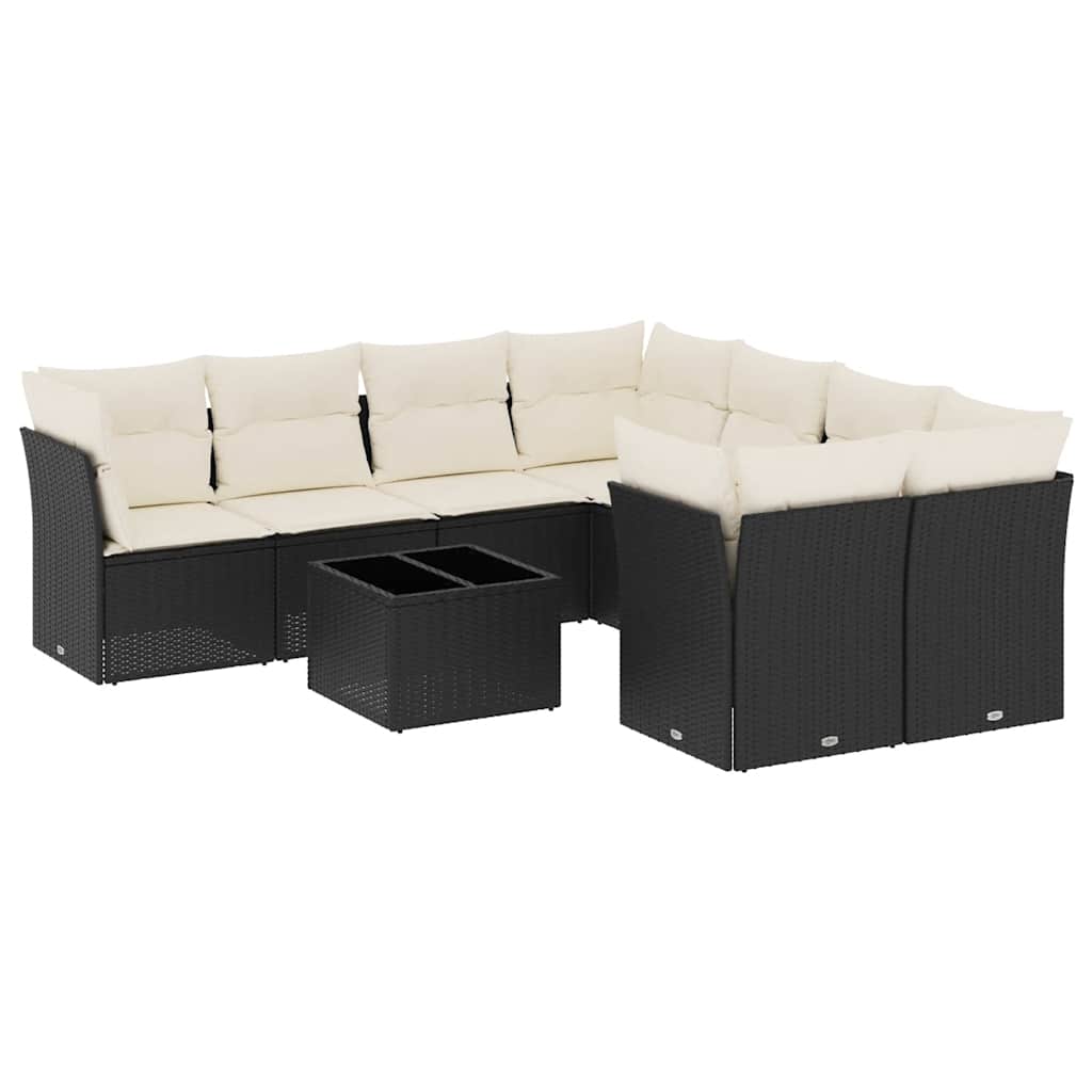 Set Divani da Giardino 9 pz con Cuscini Nero in Polyrattan