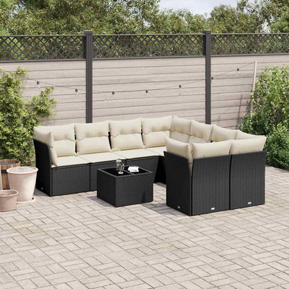 Set Divani da Giardino 9 pz con Cuscini Nero in Polyrattan