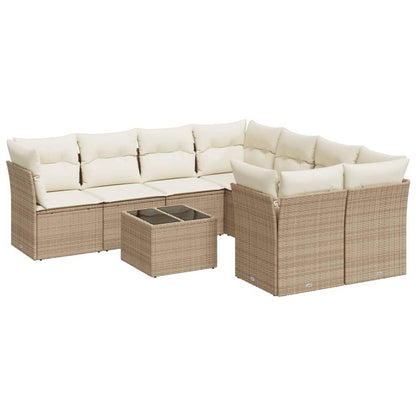 Set Divano da Giardino 9 pz con Cuscini Beige in Polyrattan - homemem39