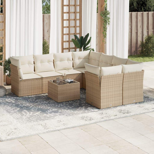 Set Divano da Giardino 9 pz con Cuscini Beige in Polyrattan - homemem39