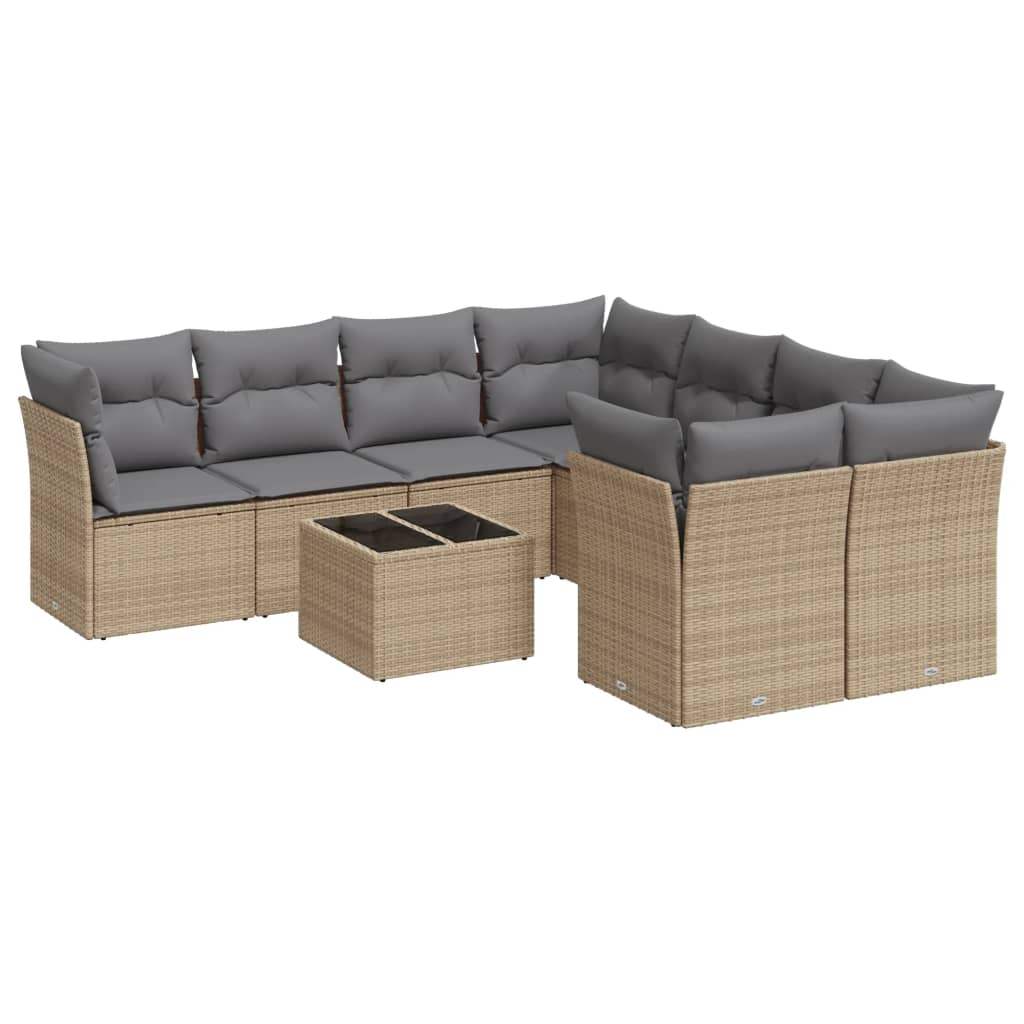 Set Divano da Giardino 9 pz con Cuscini Beige in Polyrattan - homemem39