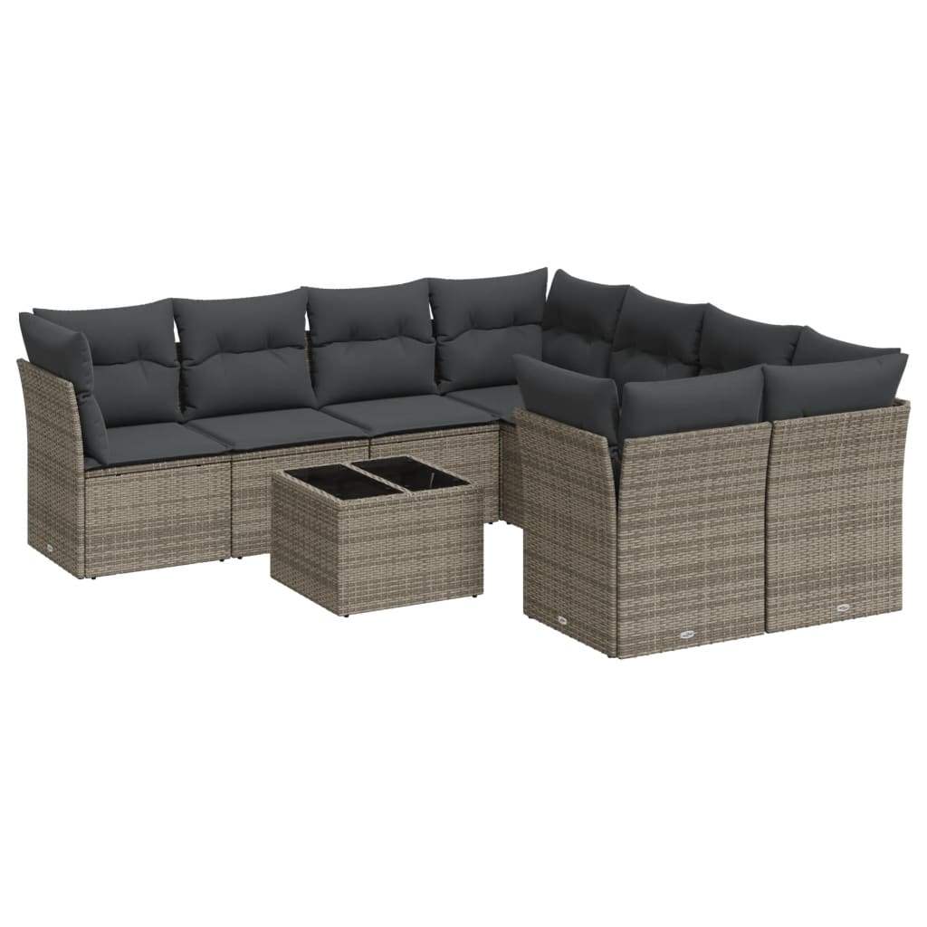 Set Divano da Giardino 9 pz con Cuscini Grigio in Polyrattan - homemem39