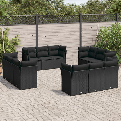 Set Divani da Giardino 12 pz con Cuscini Nero in Polyrattan | homemem39
