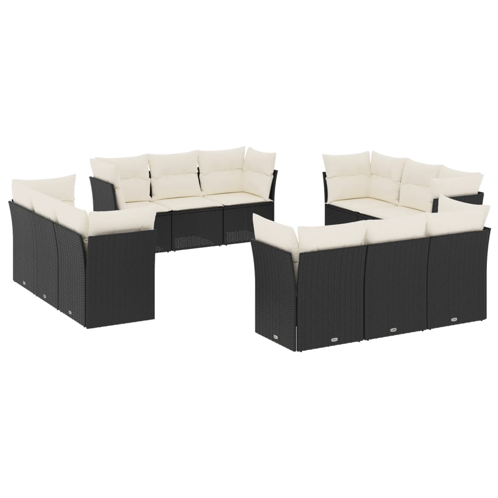 Set Divani da Giardino 12 pz con Cuscini Nero in Polyrattan - homemem39