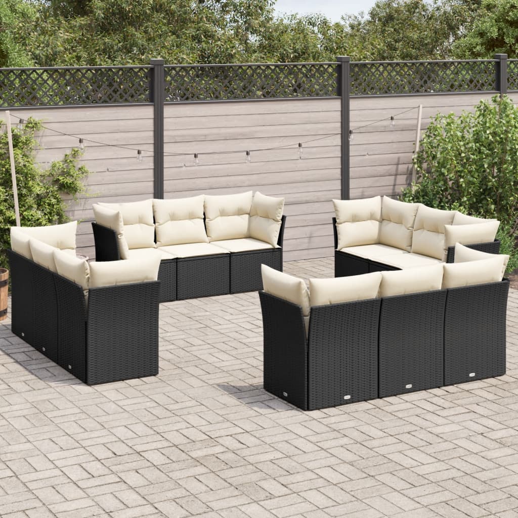 Set Divani da Giardino 12 pz con Cuscini Nero in Polyrattan | homemem39