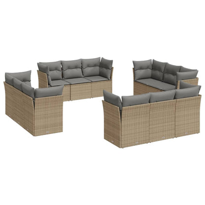 Set Divani da Giardino 12 pz con Cuscini Beige in Polyrattan | homemem39