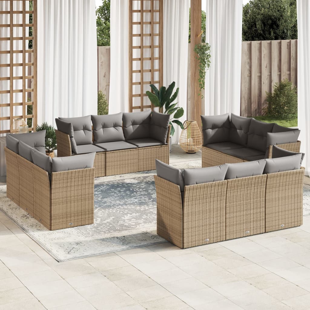 Set Divani da Giardino 12 pz con Cuscini Beige in Polyrattan | homemem39