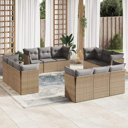 Set Divani da Giardino 12 pz con Cuscini Beige in Polyrattan | homemem39