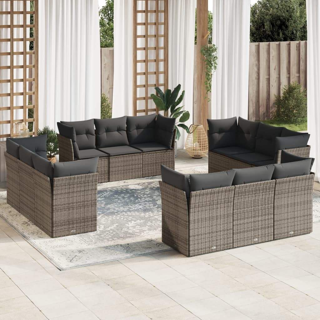Set Divani da Giardino 12 pz con Cuscini Grigio in Polyrattan - homemem39