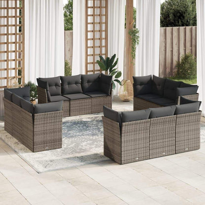 Set Divani da Giardino 12 pz con Cuscini Grigio in Polyrattan - homemem39